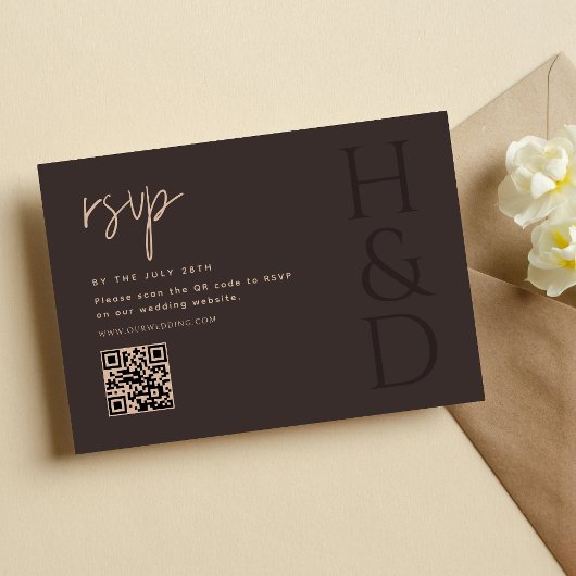 Modern Brown Monogram Minimalist Wedding 出欠カード