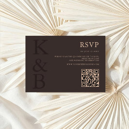 Modern Brown Monogram Minimalist Wedding 出欠カード