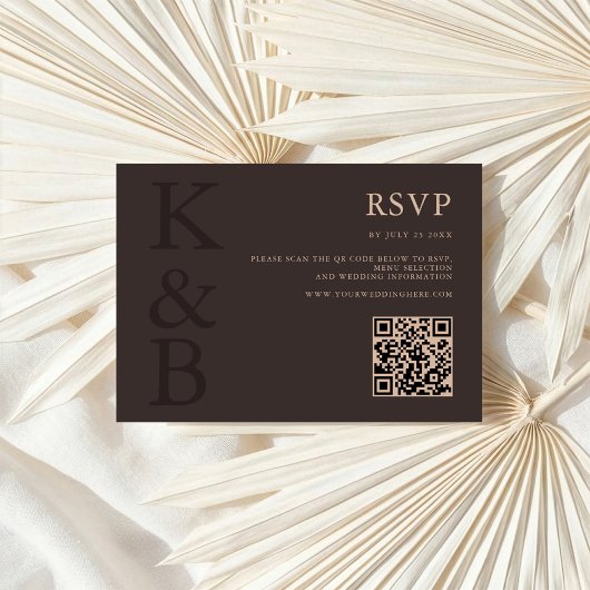 Modern Brown Monogram Minimalist Wedding 出欠カード
