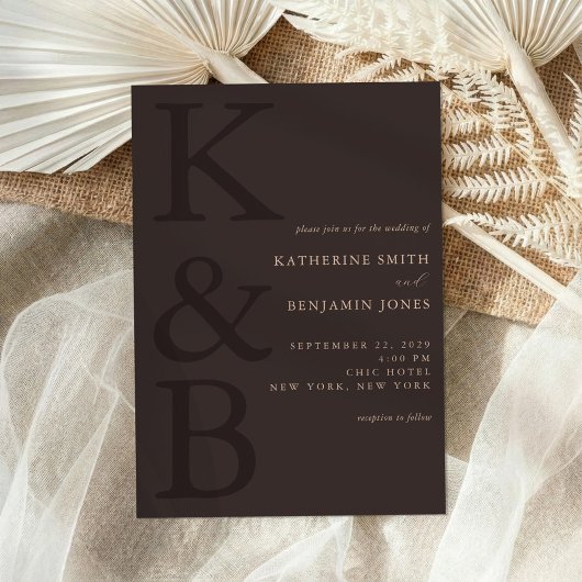 Modern Brown Monogram Minimalist Wedding 招待状