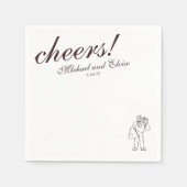 Modern Brown Personalized Sketch Art Wedding スタンダードカクテルナプキン (正面)