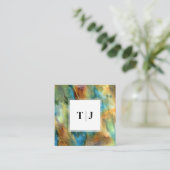 Modern Brown Watercolor Abstract Monogram QR Code スクエア名刺 (スタンド正面)