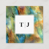 Modern Brown Watercolor Abstract Monogram QR Code スクエア名刺 (正面)