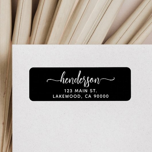 Modern Brush Handwritten Black Return Address ラベル