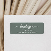 Modern Brush Handwritten Green Return Address ラベル