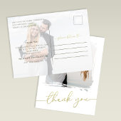 Modern Brush Photo Gold Script Wedding Thank You ポストカード