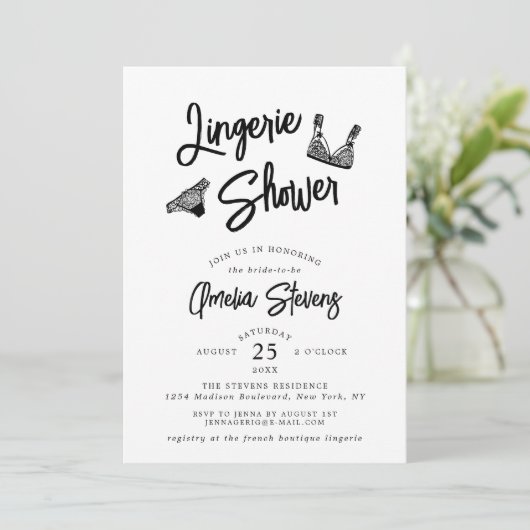 Modern Brush Script Lingerie Bridal Shower Invitat 招待状 (スタンド正面)