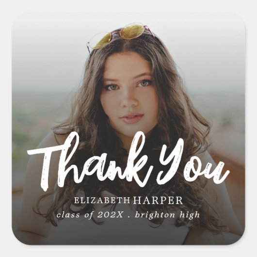 Modern Brush Script Photo Graduation Thank You スクエアシール (正面)