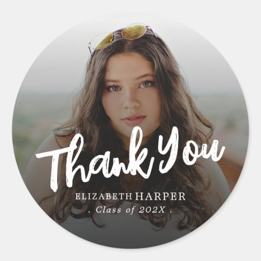 Modern Brush Script Photo Graduation Thank You ラウンドシール (正面)