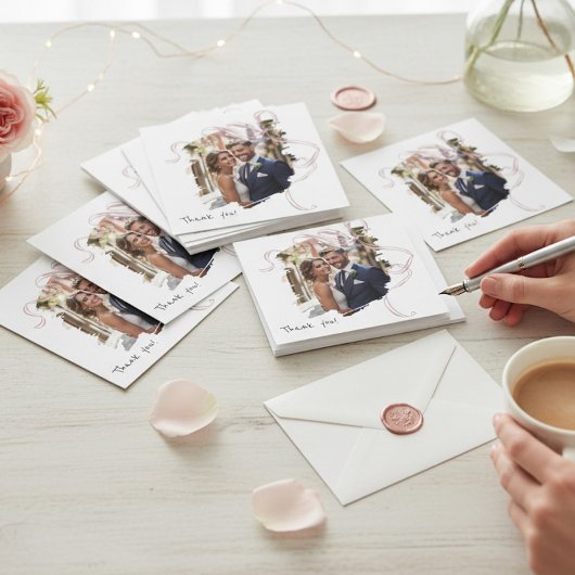 Modern Brush Stroke Floral Wedding Thank You Card サンキューカード