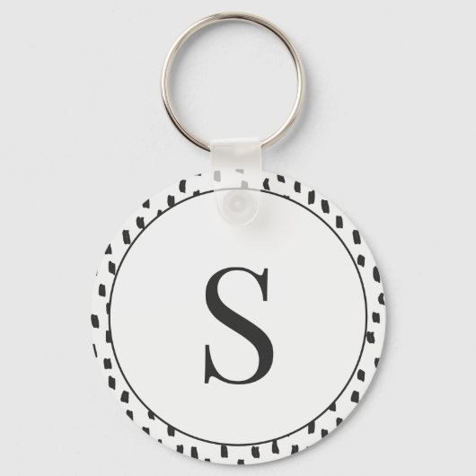 Modern Brush Strokes Black & White Monogram S キーホルダー (正面)