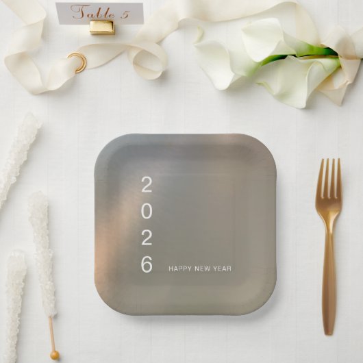 Modern Brushed Metal Custom Happy New Year Party ペーパープレート (ウェディング)