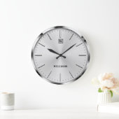 Modern Brushed Metal Luxury Silver Minimalist ラージ壁時計 (ホーム)