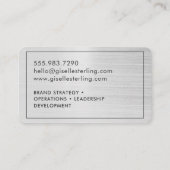 Modern Brushed Silver Monogram Elegant 名刺 (裏面)