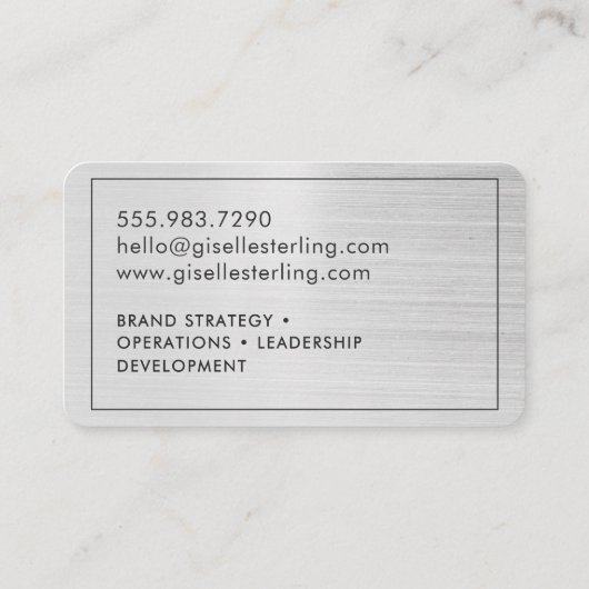 Modern Brushed Silver Monogram Elegant 名刺 (裏面)