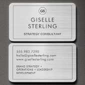 Modern Brushed Silver Monogram Elegant 名刺