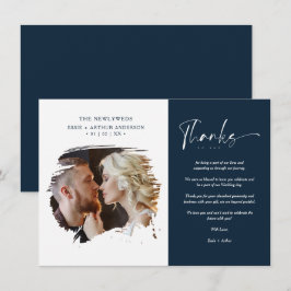 Modern Brushstoke Photo Newlyweds Couple Wedding サンキューカード