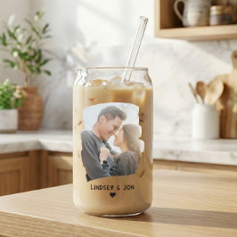 Modern Brushstroke Couple Photo & Name Iced Coffee ガラス缶