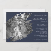 Modern Brushstroke Photo Bridal Shower Navy Blue 招待状 (正面)