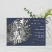 Modern Brushstroke Photo Bridal Shower Navy Blue 招待状 (スタンド正面)