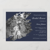 Modern Brushstroke Photo Bridal Shower Navy Blue 招待状 (正面/裏面)