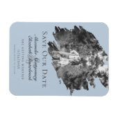 Modern Brushstroke Photo Save the Date Blue マグネット (横)