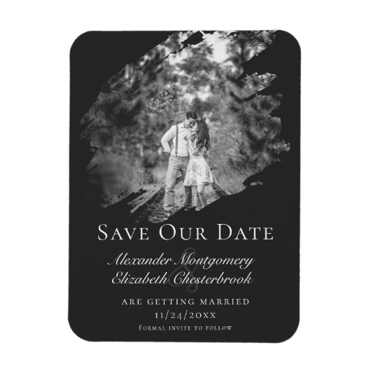 Modern Brushstroke Photo Save the Date Soft Black マグネット (縦)