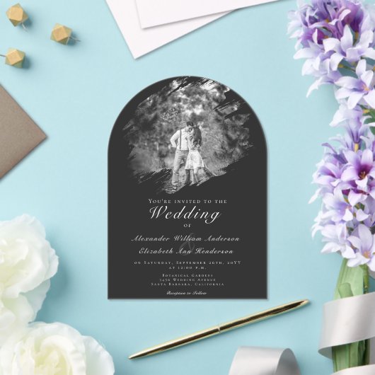 Modern Brushstroke Photo | Soft Black Wedding アクリル招待状 (インサイチュ (ウェディング))