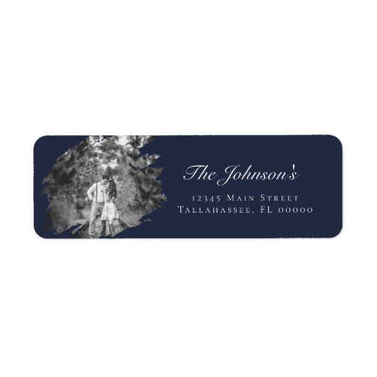 Modern Brushstroke Photo Wedding | Navy Blue ラベル (正面)