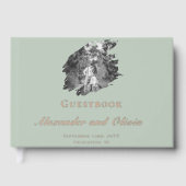 Modern Brushstroke Photo Wedding | Sage Green ゲストブック (正面)