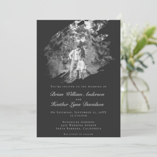Modern Brushstroke Photo Wedding | Soft Black 招待状 (スタンド正面)