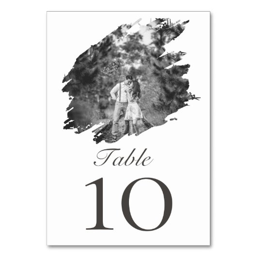 Modern Brushstroke Photo Wedding | White テーブルナンバー (正面)