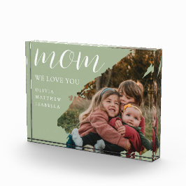 Modern Brushstroke Sage Green We Love You Mom フォトブロック