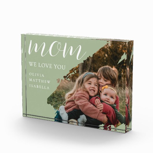 Modern Brushstroke Sage Green We Love You Mom フォトブロック (右)