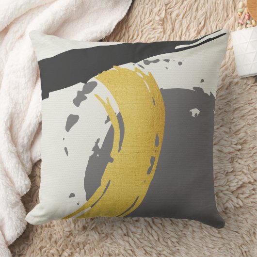 Modern Brushstrokes - Gold, Gray & Black クッション (ブランケット)