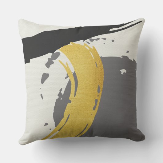 Modern Brushstrokes - Gold, Gray & Black クッション (裏面)