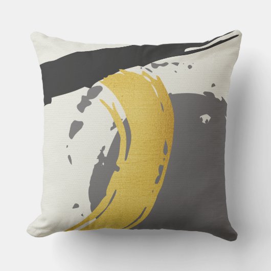 Modern Brushstrokes - Gold, Gray & Black クッション (正面)