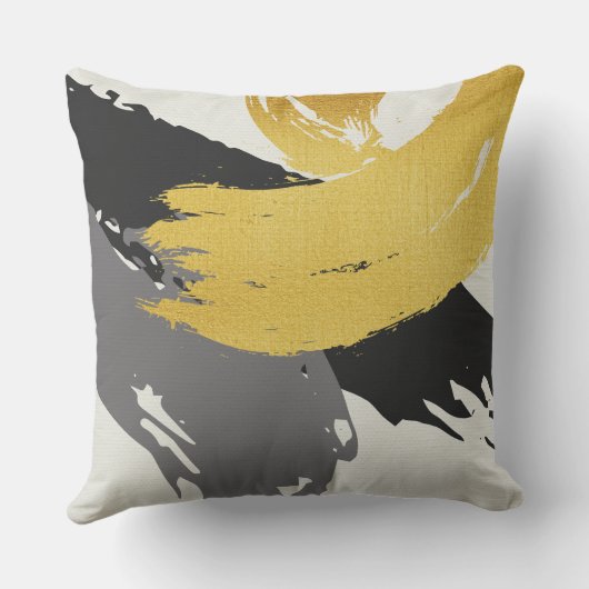Modern Brushstrokes - Gold, Gray & Black クッション (裏面)