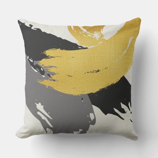Modern Brushstrokes - Gold, Gray & Black クッション (正面)