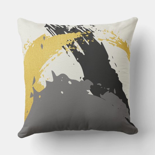 Modern Brushstrokes - Gold, Gray & Black クッション (裏面)