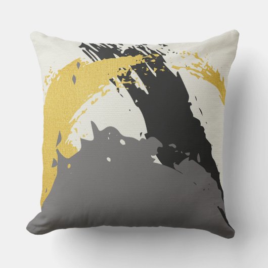 Modern Brushstrokes - Gold, Gray & Black クッション (正面)