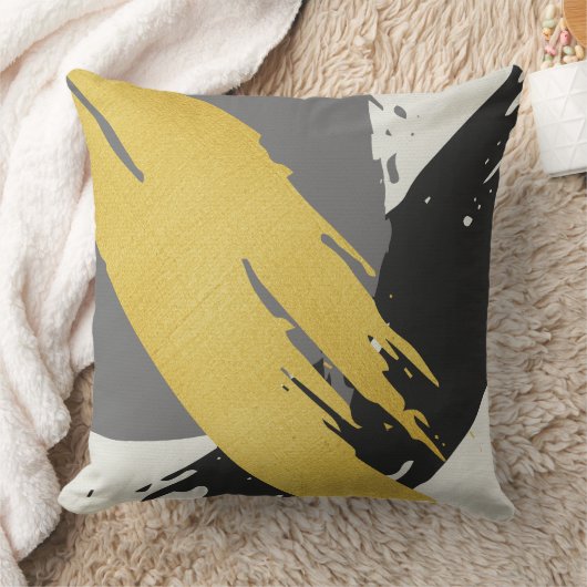 Modern Brushstrokes - Gold, Gray & Black クッション (ブランケット)