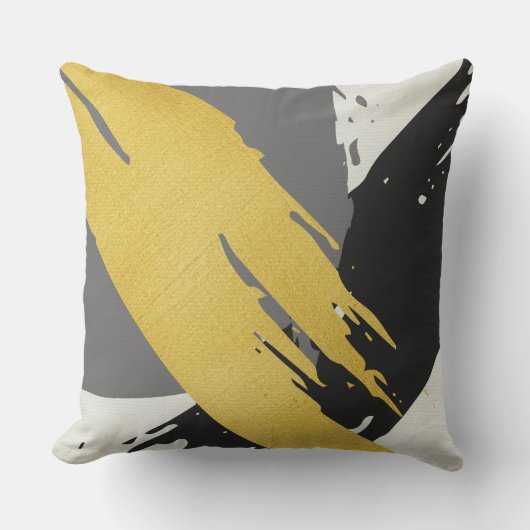 Modern Brushstrokes - Gold, Gray & Black クッション (正面)