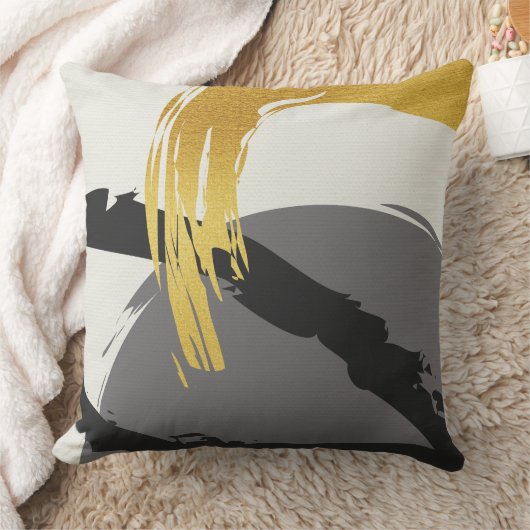Modern Brushstrokes - Gold, Gray & Black クッション (ブランケット)