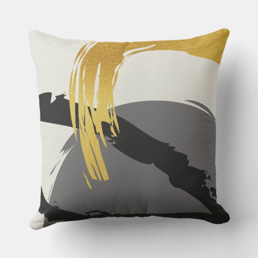 Modern Brushstrokes - Gold, Gray & Black クッション (裏面)