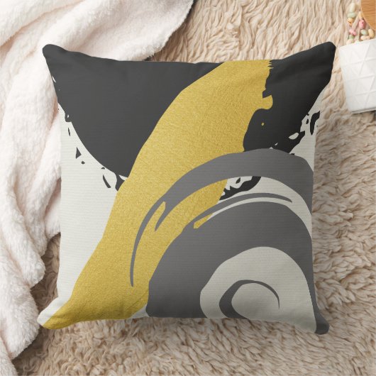 Modern Brushstrokes - Gold, Gray & Black クッション (ブランケット)