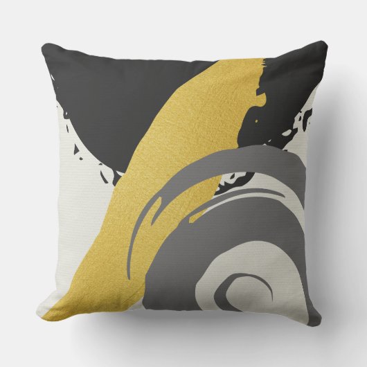 Modern Brushstrokes - Gold, Gray & Black クッション (正面)