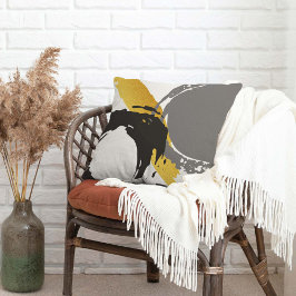 Modern Brushstrokes - Gold, Gray & Black クッション