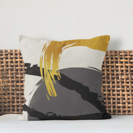 Modern Brushstrokes - Gold, Gray & Black クッション