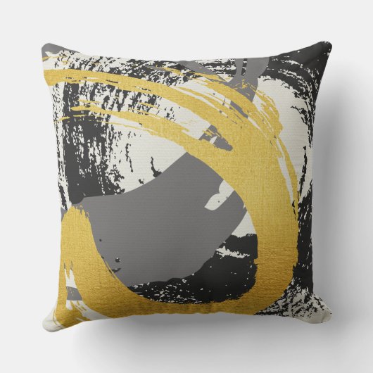 Modern Brushstrokes - Gold, Gray & Black クッション (裏面)
